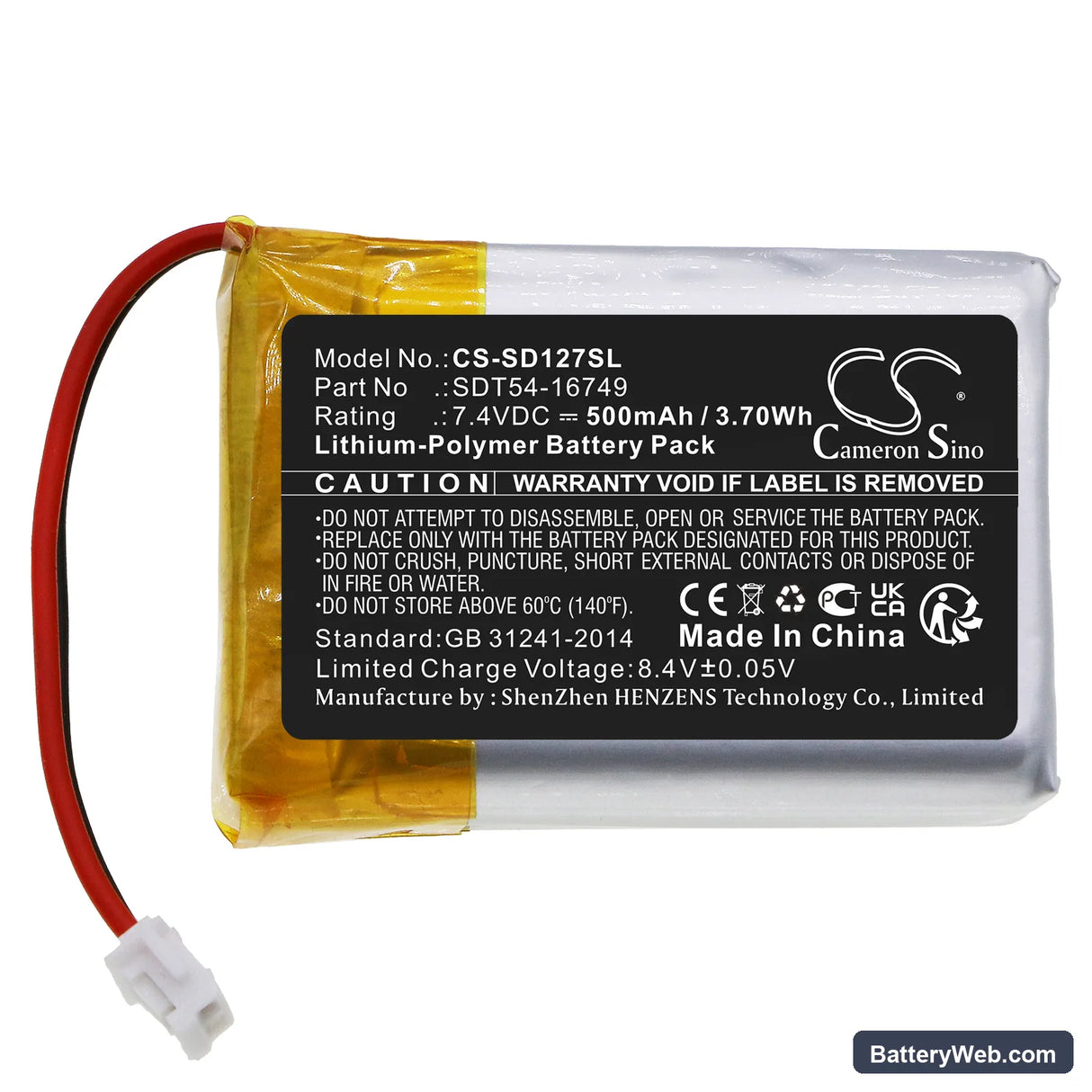 SportDog SportTrainer SD-1275 Black Edition Collar Replacement Battery, 7.4V, 500mAh, Li-Polymer 3