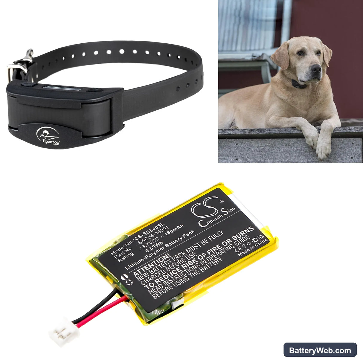 SportDog SBC-R SportDog Bark Collar Replacement Battery, 3.7V, 160mAh, Li-Polymer 6