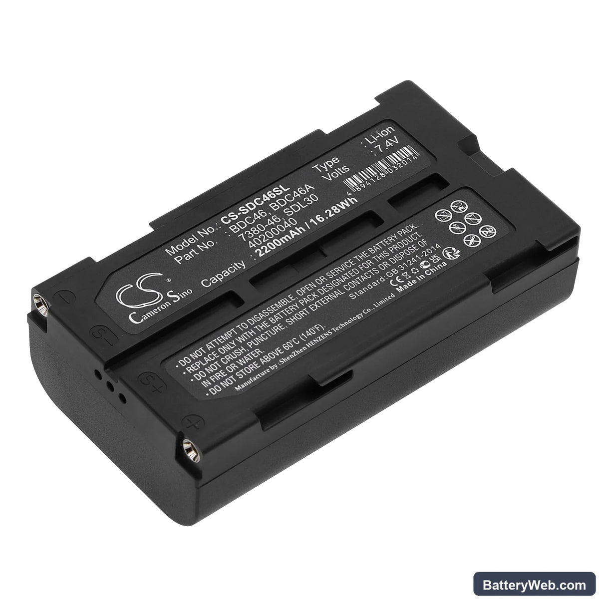 Sokkia SET 200 Replacement Battery, 7.4V, 2200mAh, Li-ion 1