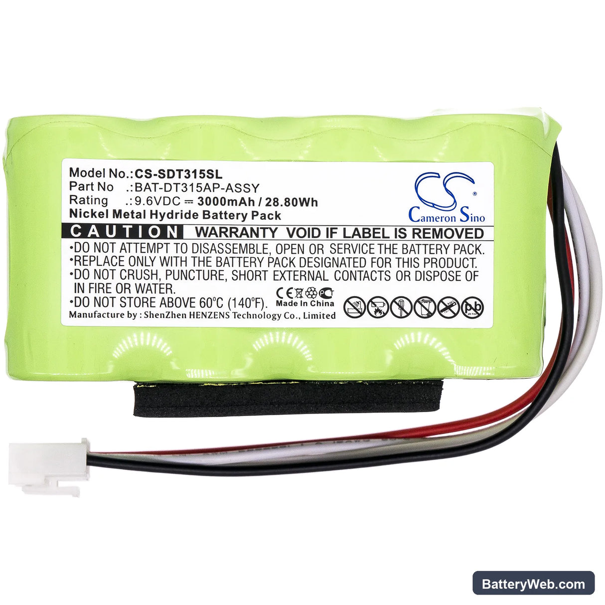 Shimpo DT-315A Replacement Battery, 9.6V, 3000mAh, Ni-MH 3