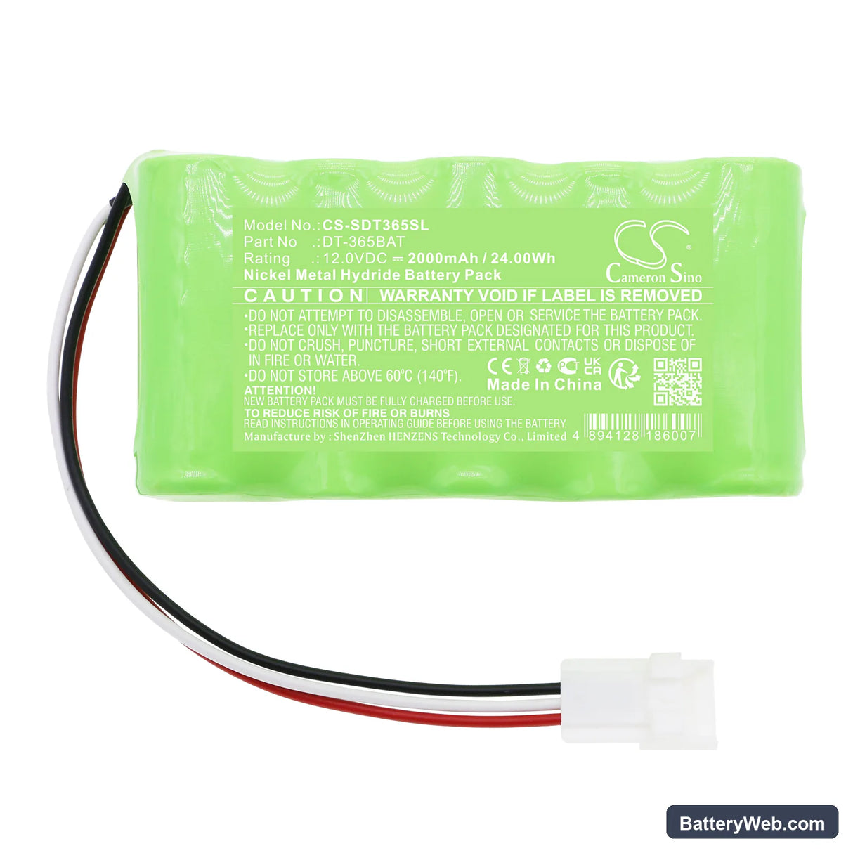 Shimpo DT-365 Replacement Battery, 12V, 2000mAh, Ni-MH 3