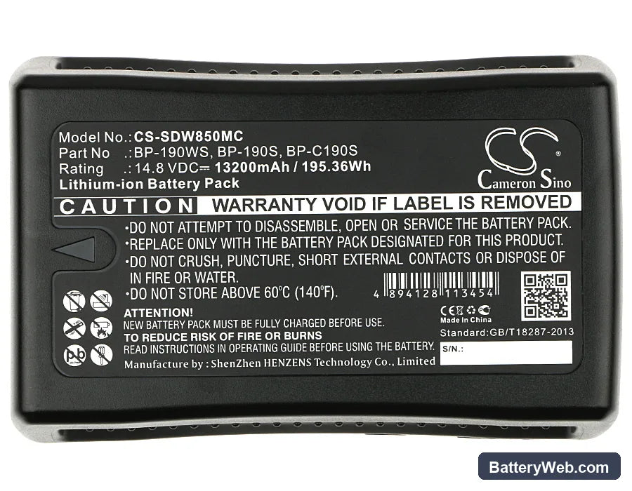 MEGA SPEED HIGH SPEED VIDEO CAMERA Replacement Battery, 14.8V, 13200mAh, Li-ion 6