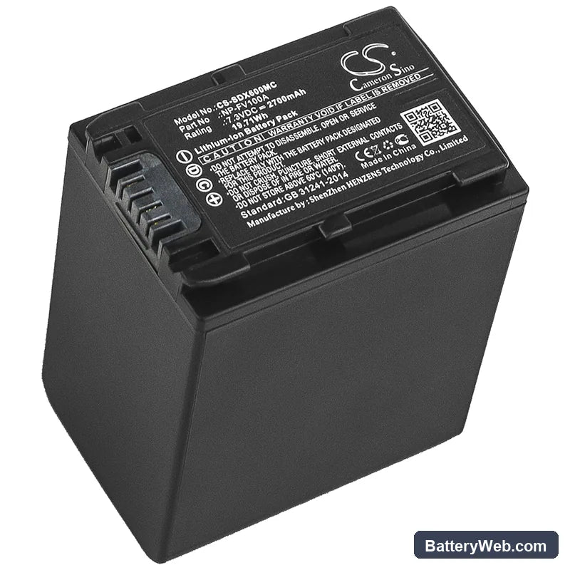 Sony FDR-AX40 Replacement Battery, 7.3V, 2700mAh, Li-ion 1