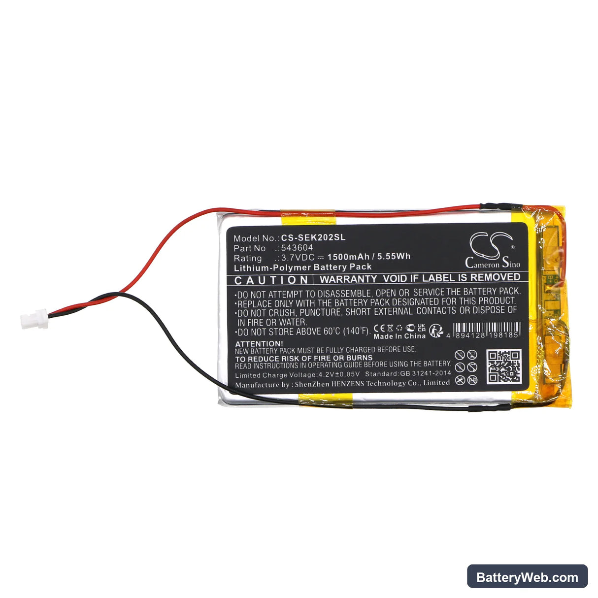Sennheiser EK2020 Replacement Battery, 3.7V, 1500mAh, Li-Polymer 3