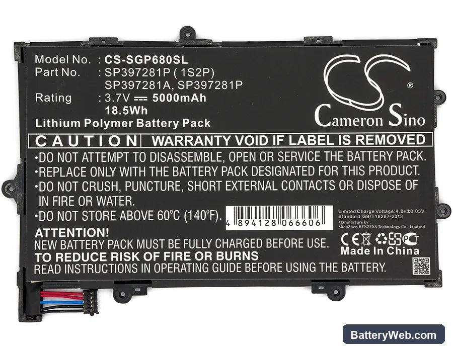 Samsung Galaxy Tab 7.7 Replacement Battery, 3.7V, 5000mAh, Li-Polymer 3