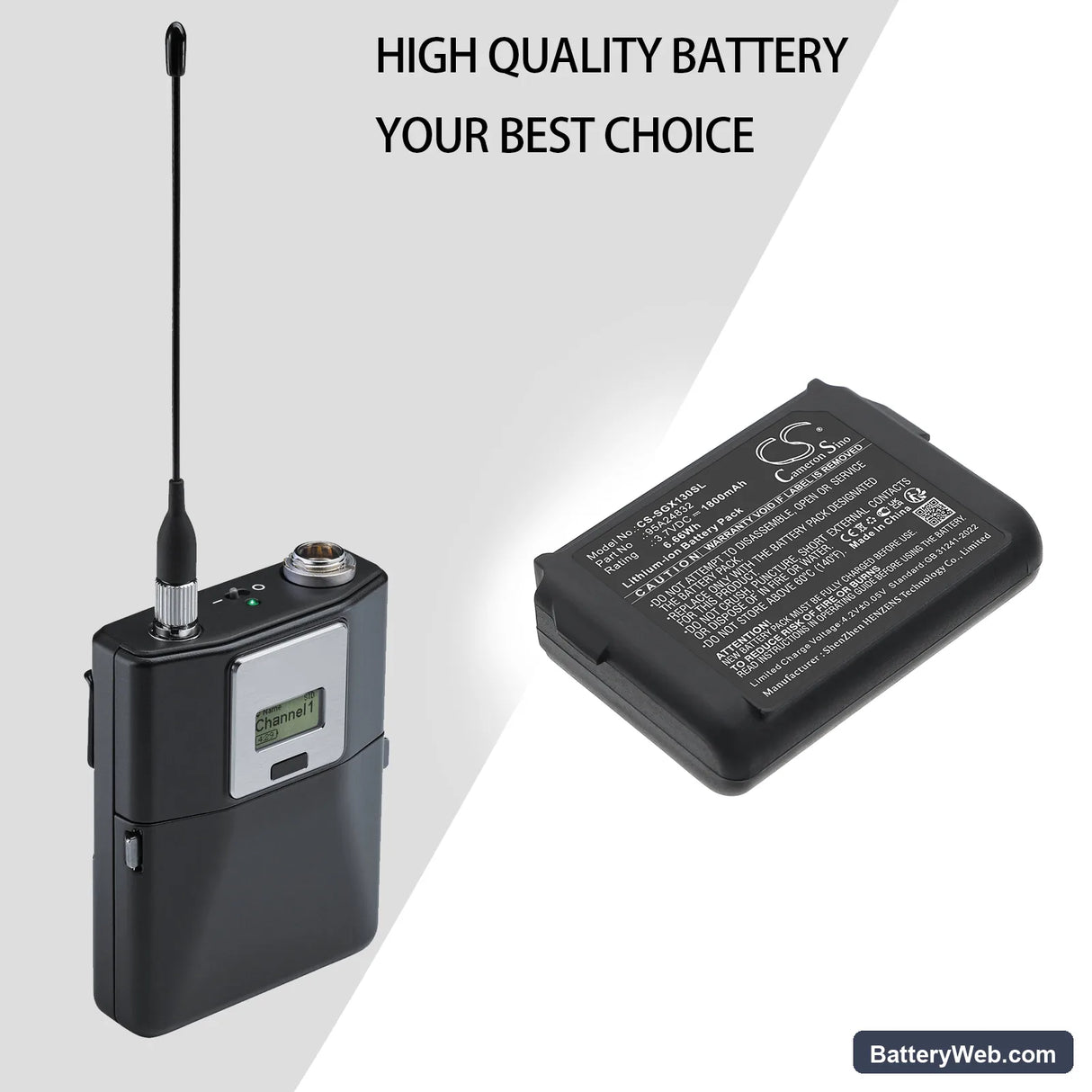 Shure ADX1 bodypack transmitter Replacement Battery, 3.7V, 1800mAh, Li-ion 6