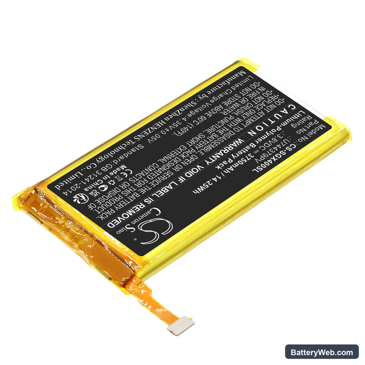 SkyGolf SkyCaddie SX400 Replacement Battery, 3.8V, 3750mAh, Li-Polymer 2