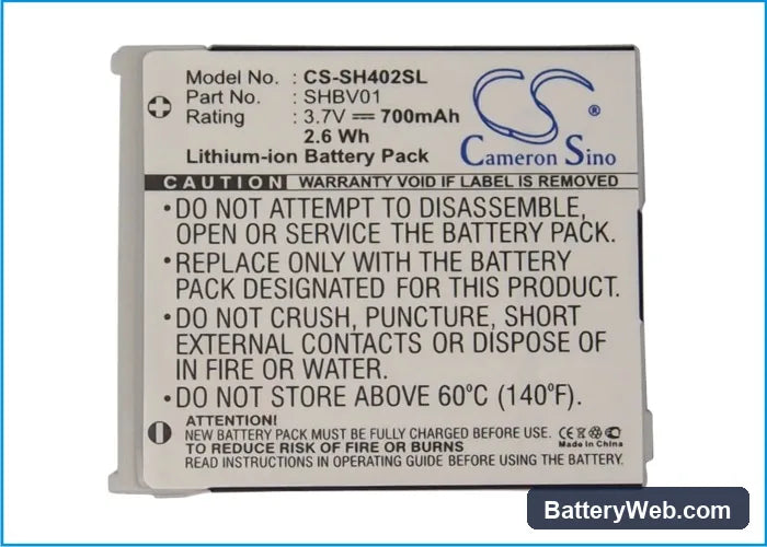 Sharp V402SH Replacement Battery, 3.7V, 700mAh, Li-ion 5
