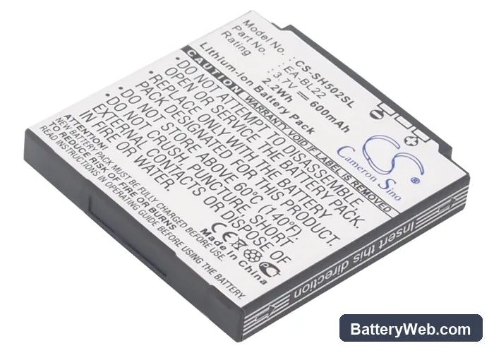 Sharp SH5010C Replacement Battery, 3.7V, 600mAh, Li-ion 2