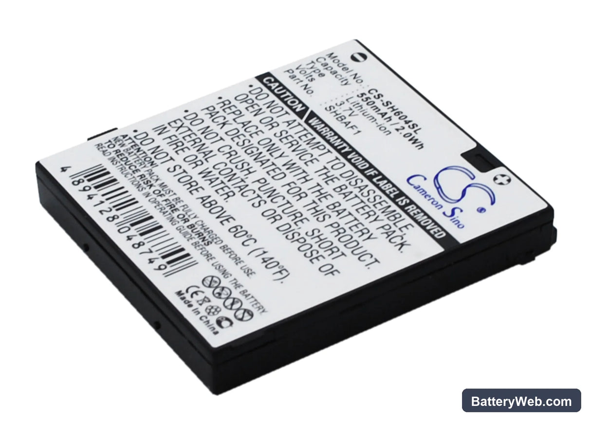 Sharp V604SH Replacement Battery, 3.7V, 550mAh, Li-ion 3