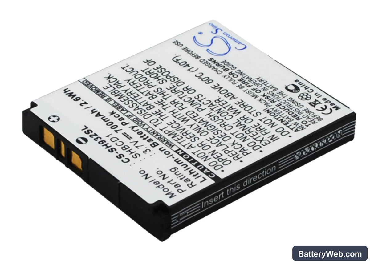 Sharp 932SH Replacement Battery, 3.7V, 700mAh, Li-ion 2