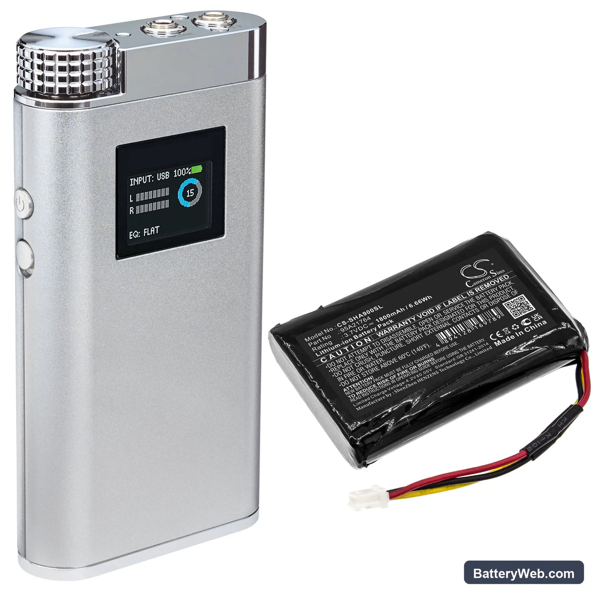 Shure SHA900 Replacement Battery, 3.7V, 1800mAh, Li-ion 6