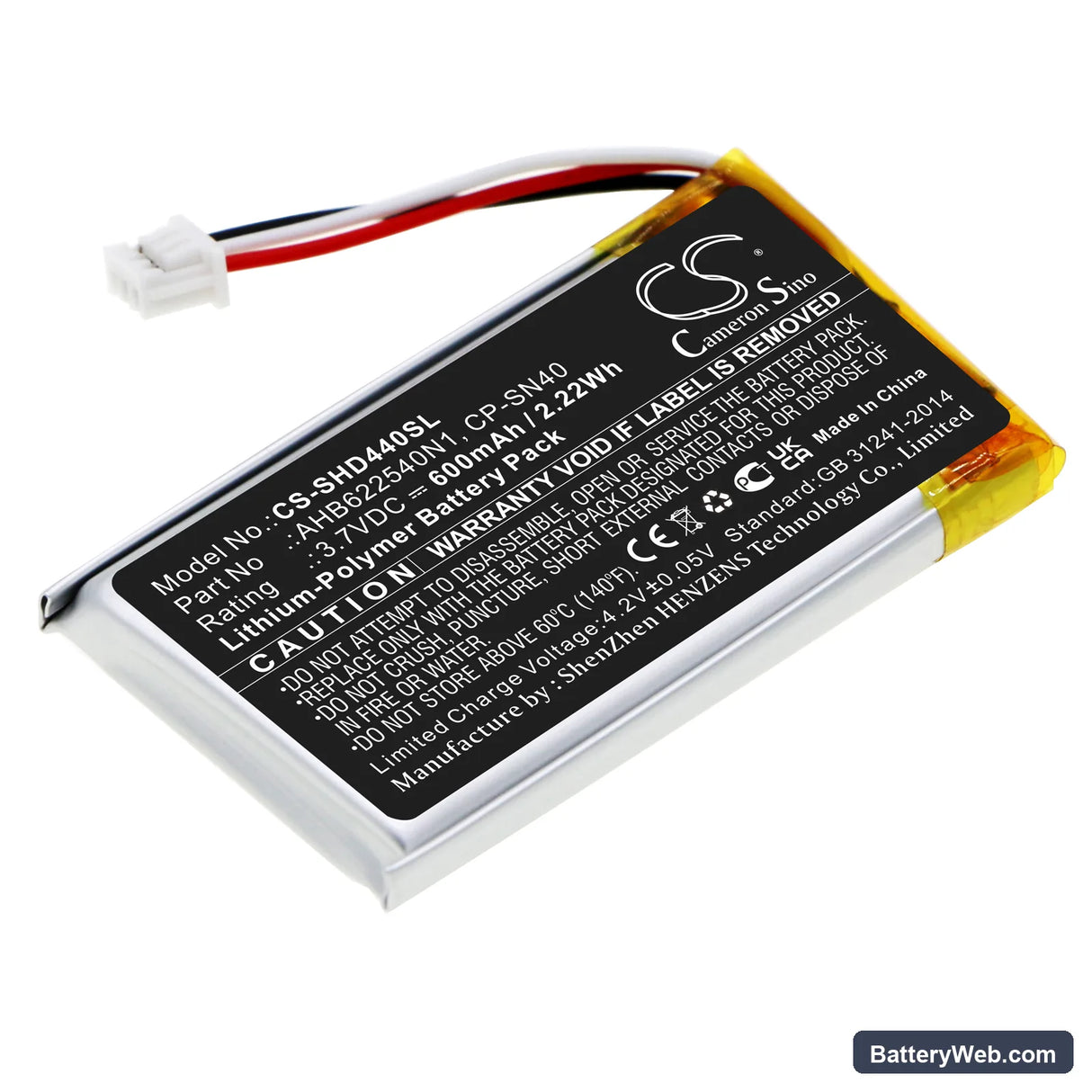 Sennheiser HD 4.50BTNC Replacement Battery, 3.7V, 600mAh, Li-Polymer 1