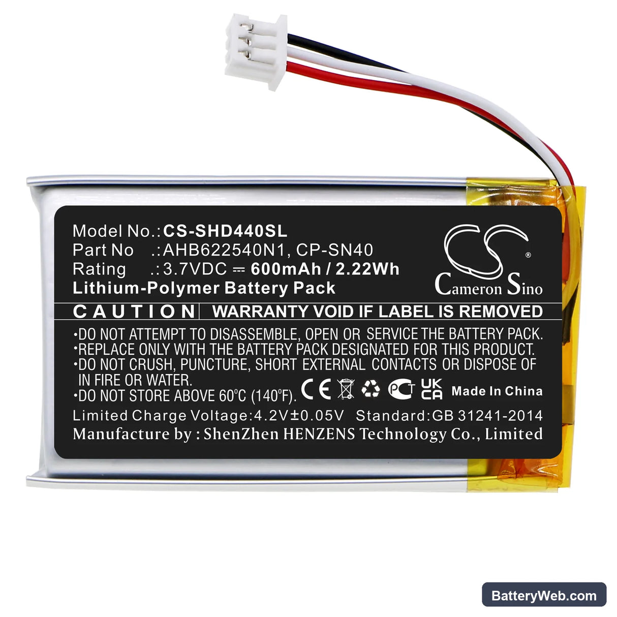 Sennheiser HD 4.50BTNC Replacement Battery, 3.7V, 600mAh, Li-Polymer 3