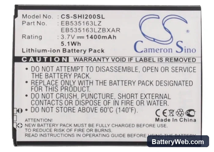 Samsung Code SCH-i200 Replacement Battery, 3.7V, 1400mAh, Li-ion 5