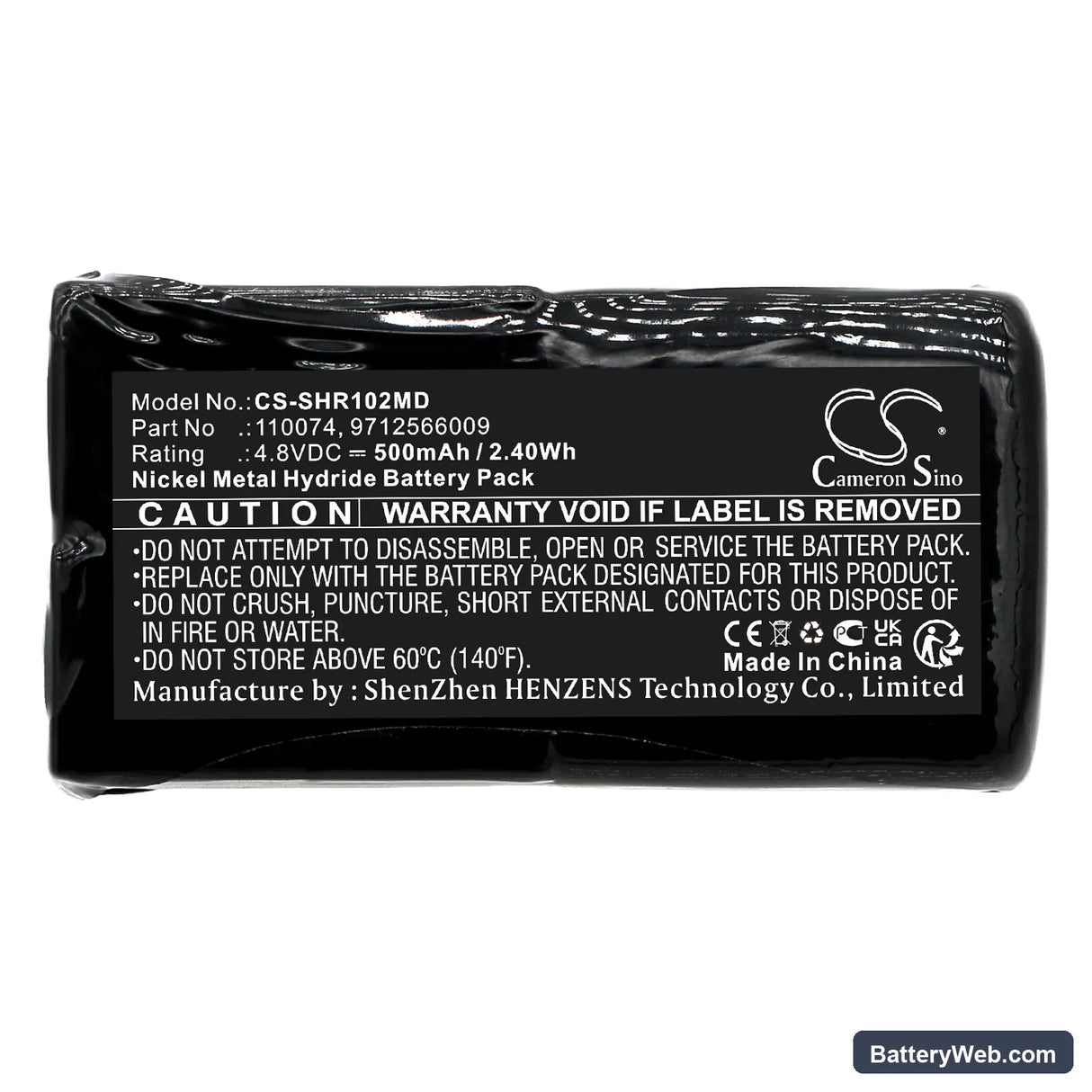 Schiller BR-102 Replacement Battery, 4.8V, 500mAh, Ni-MH 3