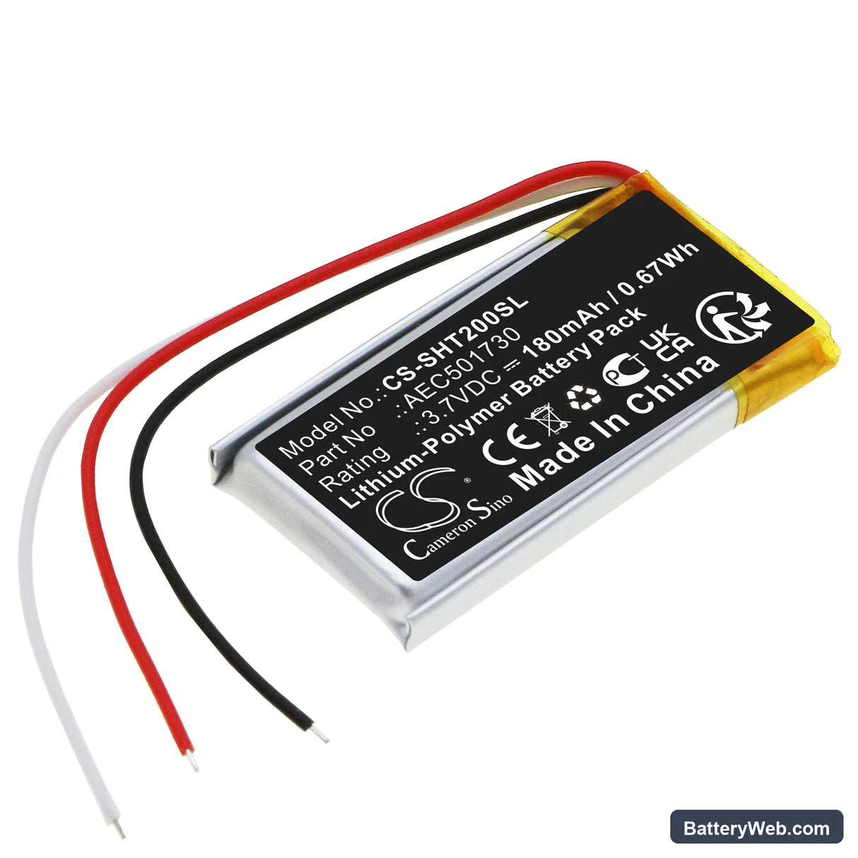 Shure RMCE-BT2 Replacement Battery, 3.7V, 180mAh, Li-Polymer 1