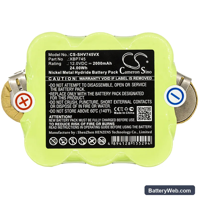 Shark SV745 Replacement Battery, 12V, 2000mAh, Ni-MH 3