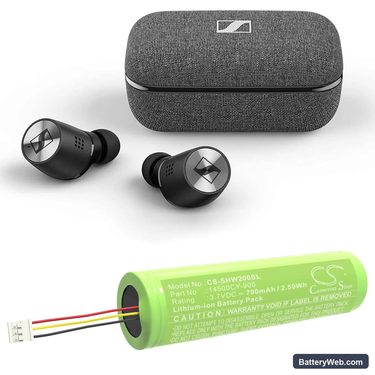 Sennheiser Momentum TW2 Charging Case Replacement Battery, 3.7V, 700mAh, Li-ion 7
