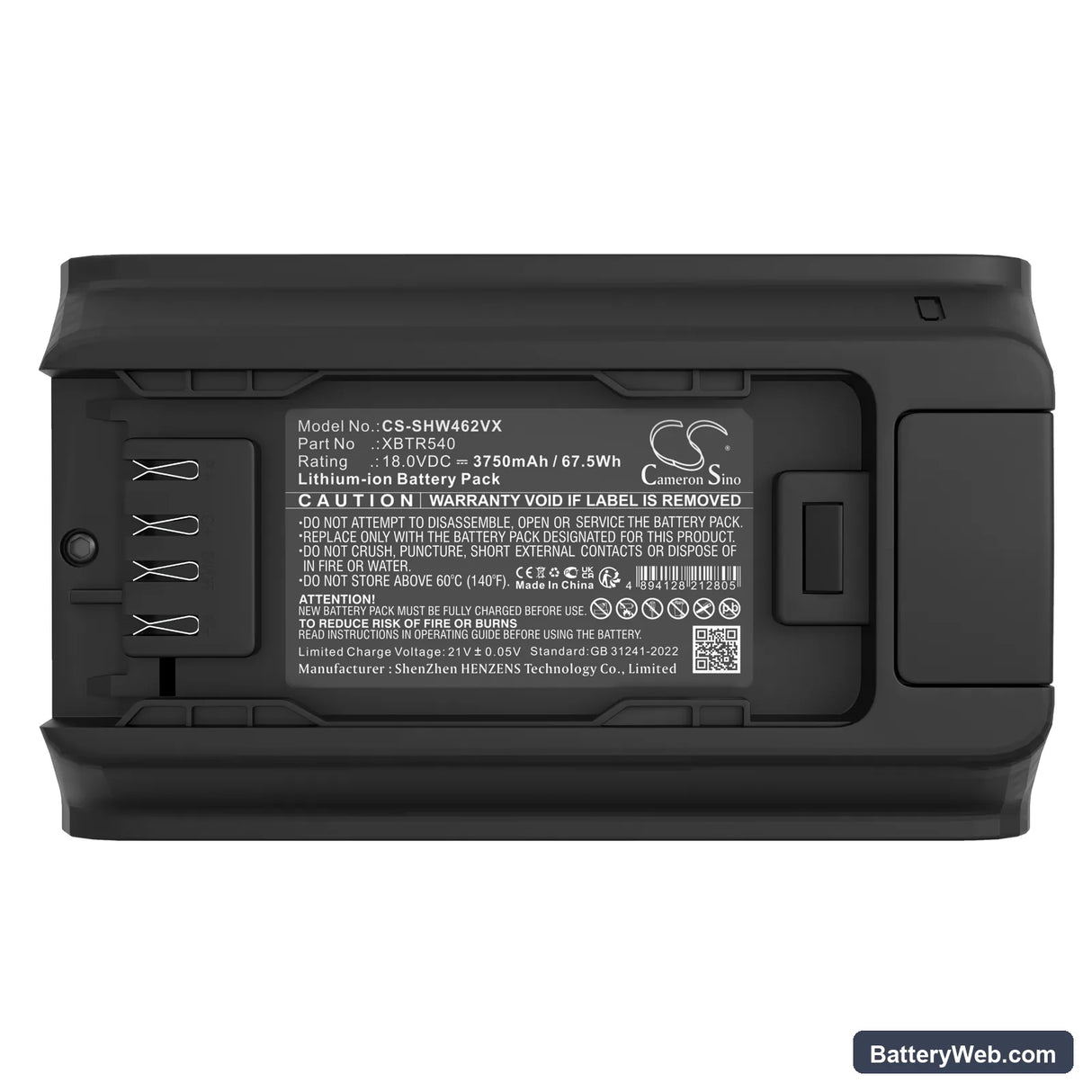Shark IW4624 Replacement Battery, 18V, 3750mAh, Li-ion 5