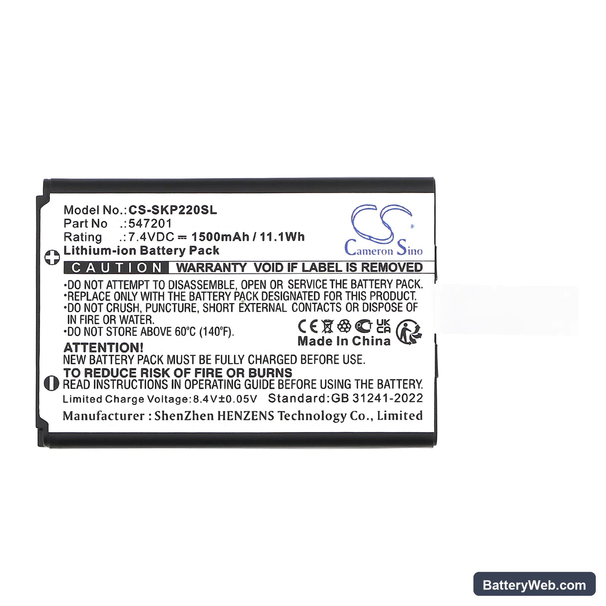 SEWOO LK-P22 Replacement Battery, 7.4V, 1500mAh, Li-ion 3