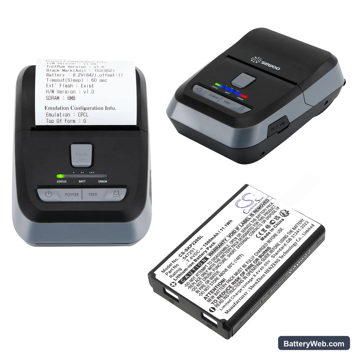 SEWOO LK-P22 Replacement Battery, 7.4V, 1500mAh, Li-ion 4