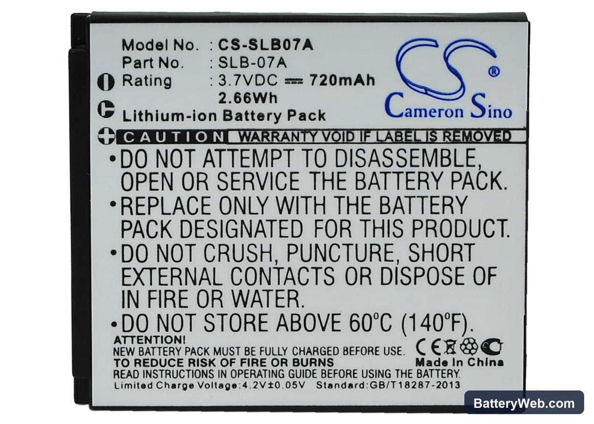 Samsung ST50 Replacement Battery, 3.7V, 720mAh, Li-ion 5