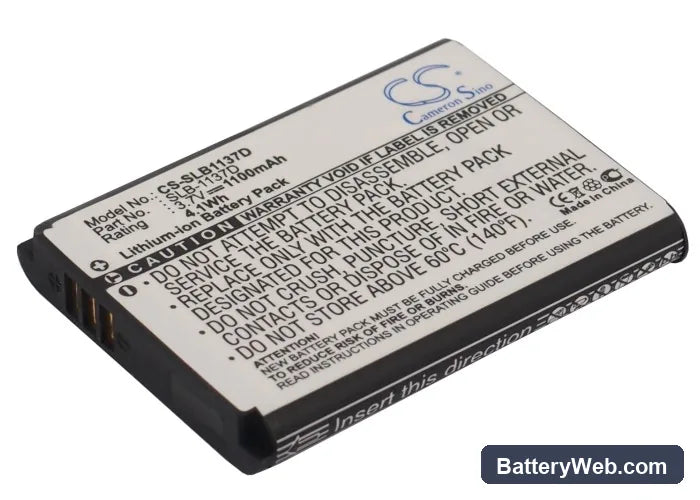 Samsung Digimax L74W Replacement Battery, 3.7V, 1100mAh, Li-ion 1
