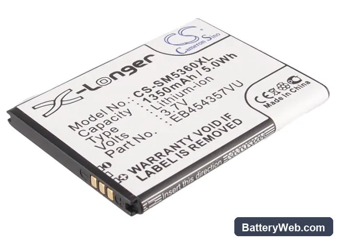 Samsung GT-S5360 Replacement Battery, 3.7V, 1350mAh, Li-ion 1