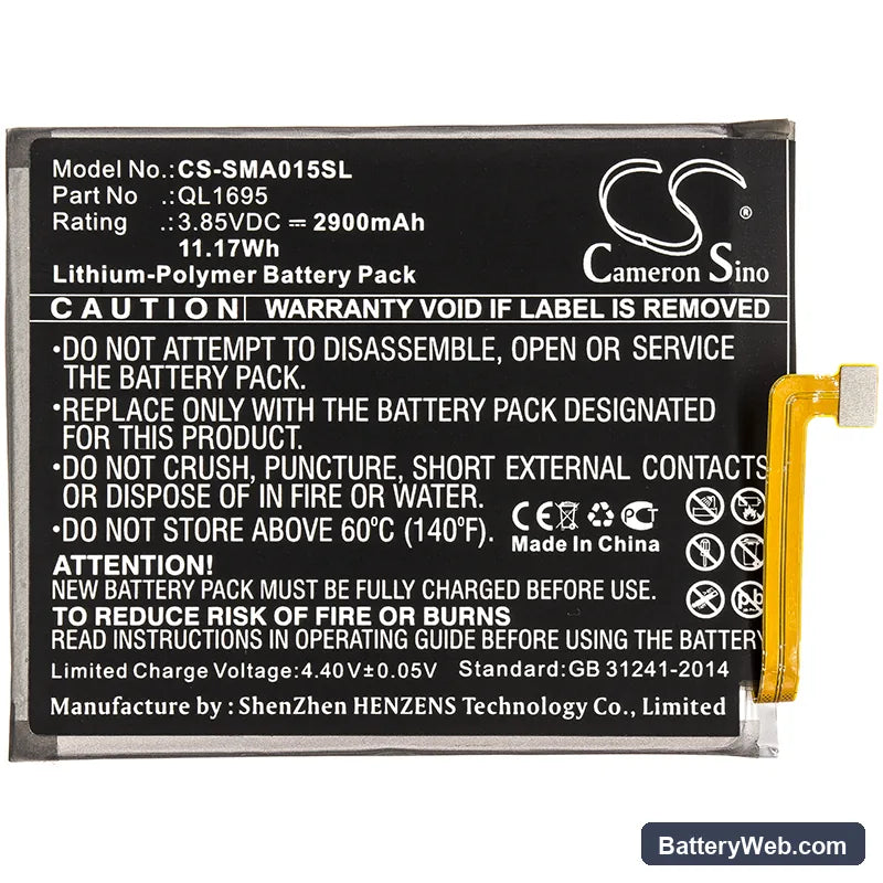 Samsung SM-A015V Replacement Battery, 3.85V, 2900mAh, Li-Polymer 3