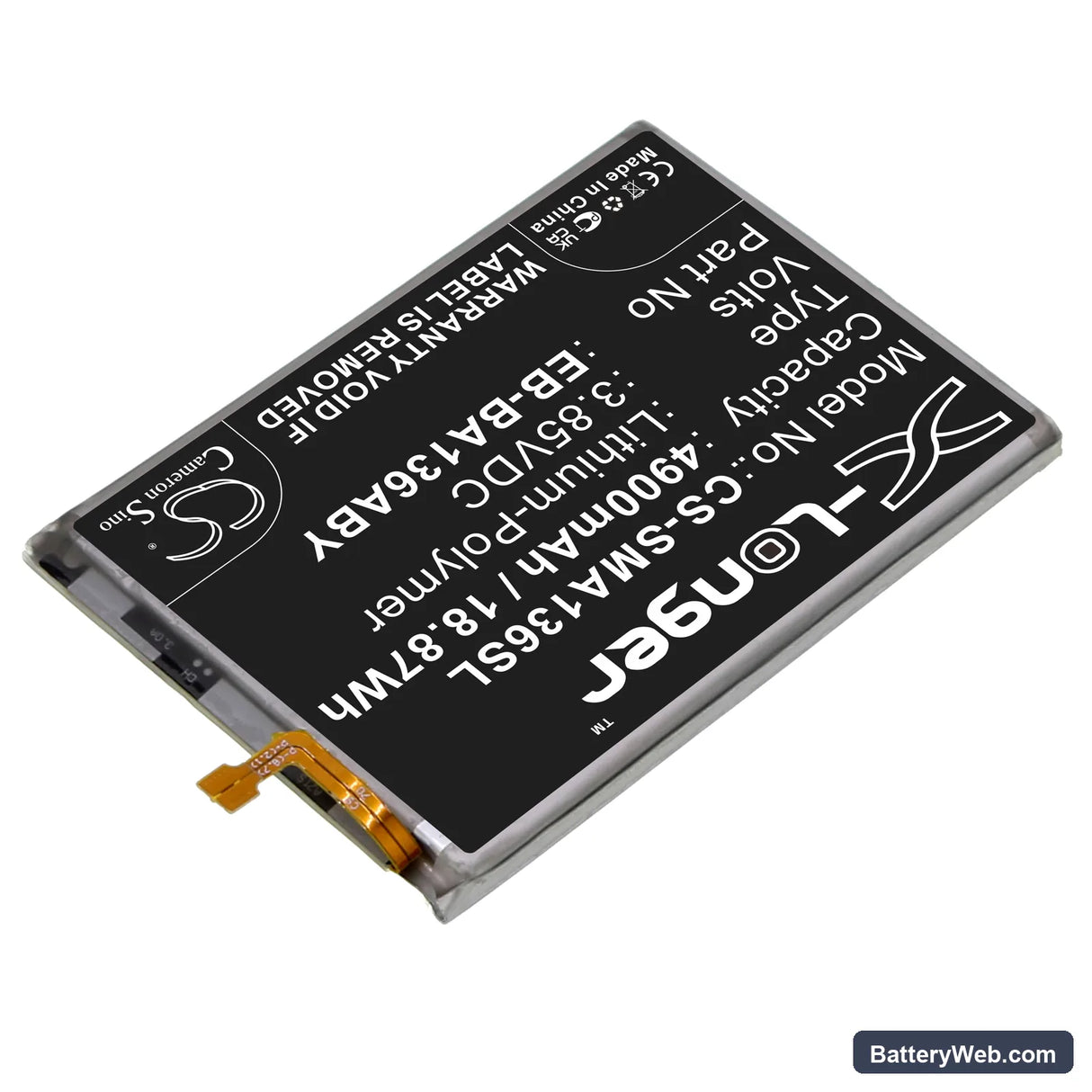 Samsung Galaxy A13 5G Replacement Battery, 3.85V, 4900mAh, Li-Polymer 2