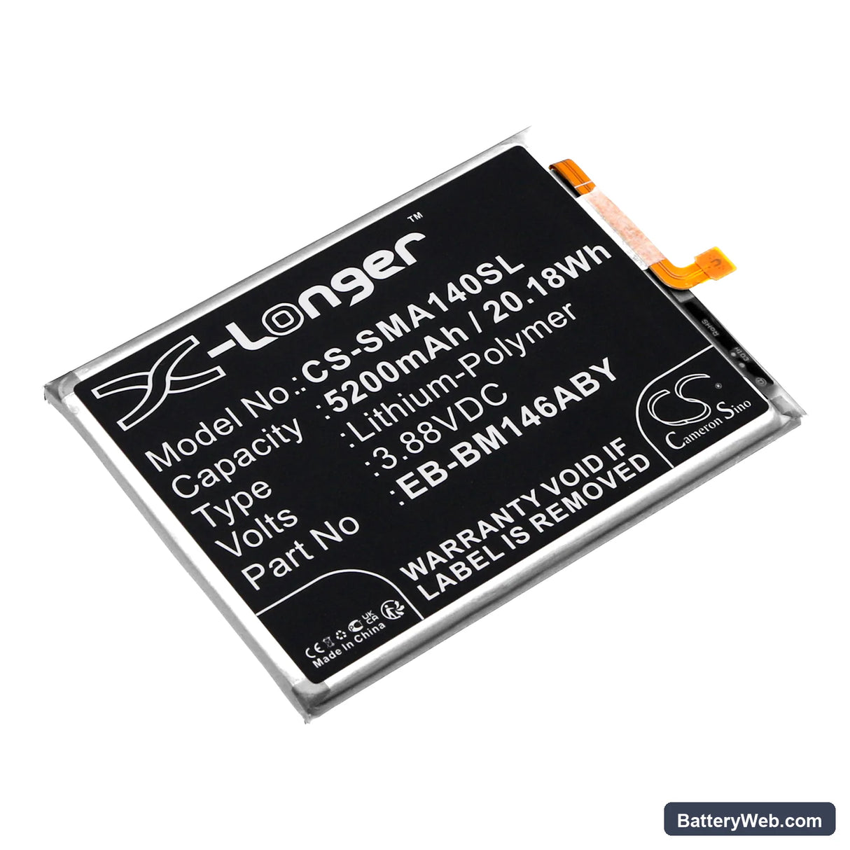 Samsung Galaxy M14 Replacement Battery, 3.88V, 5200mAh, Li-Polymer 1