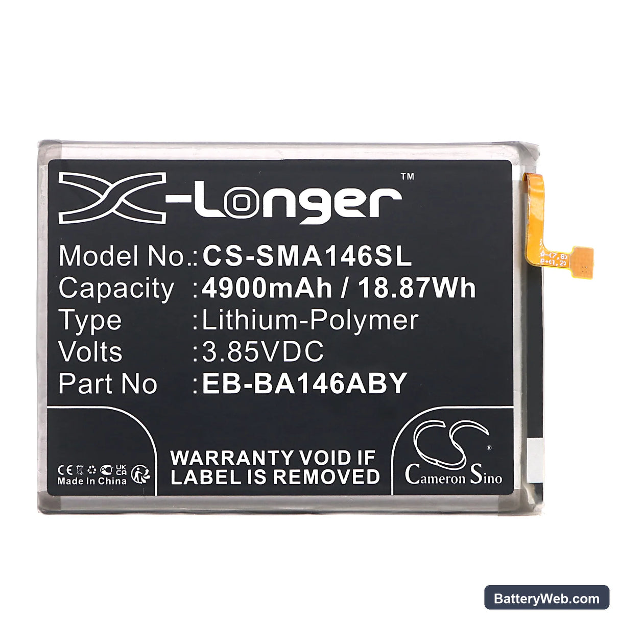 Samsung Galaxy A14 5G Replacement Battery, 3.85V, 4900mAh, Li-Polymer 3