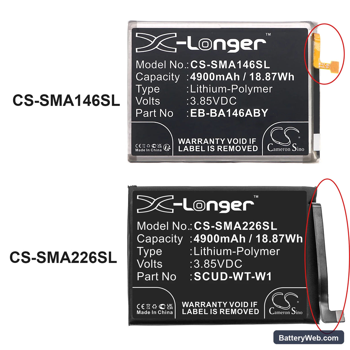 Samsung Galaxy A14 5G Replacement Battery, 3.85V, 4900mAh, Li-Polymer 5