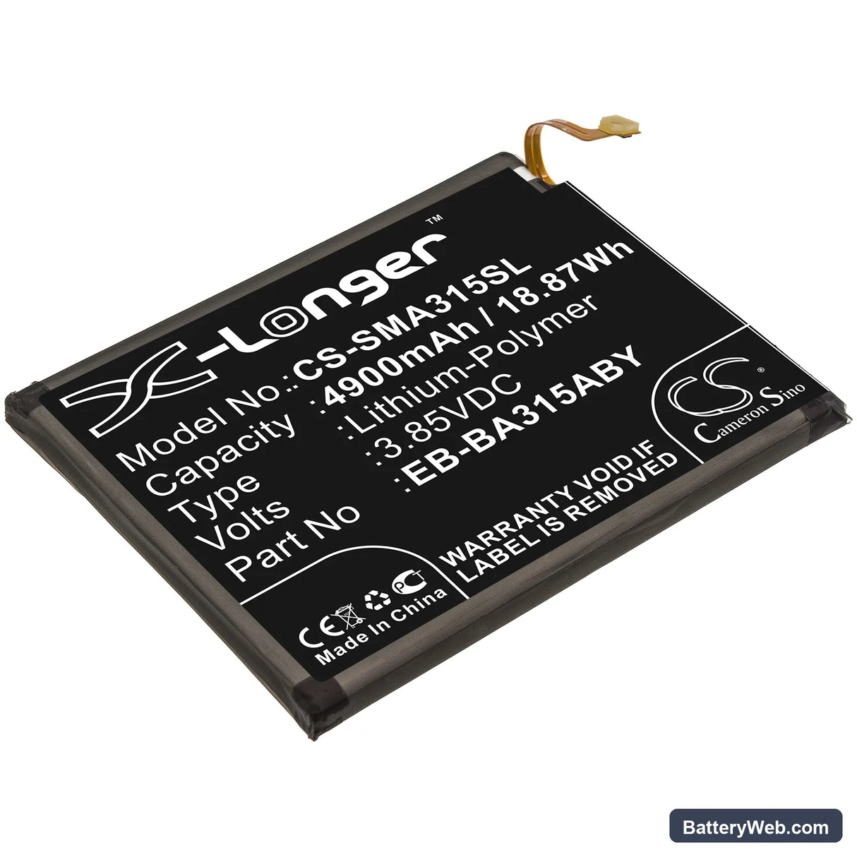 Samsung Galaxy A31 Replacement Battery, 3.85V, 4900mAh, Li-Polymer 1
