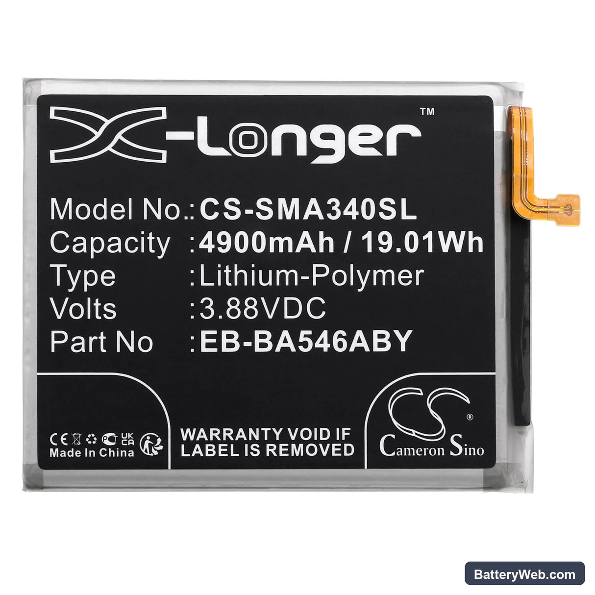 Samsung Galaxy A34 5G Replacement Battery, 3.88V, 4900mAh, Li-Polymer 3