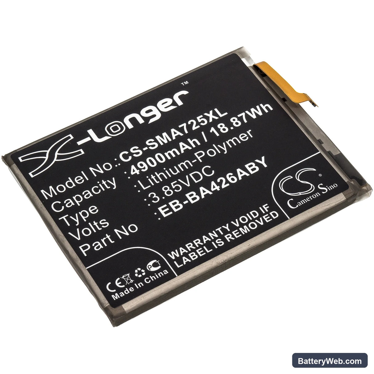 Samsung Galaxy A426 Replacement Battery, 3.85V, 4900mAh, Li-Polymer 1