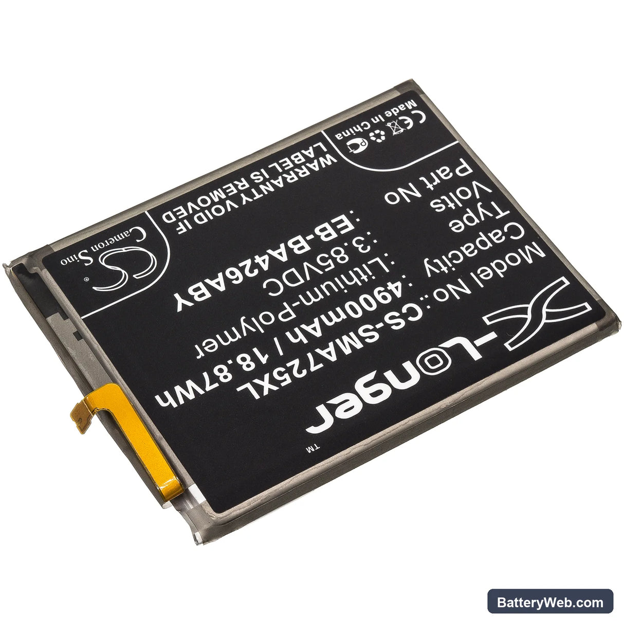 Samsung Galaxy A426 Replacement Battery, 3.85V, 4900mAh, Li-Polymer 2