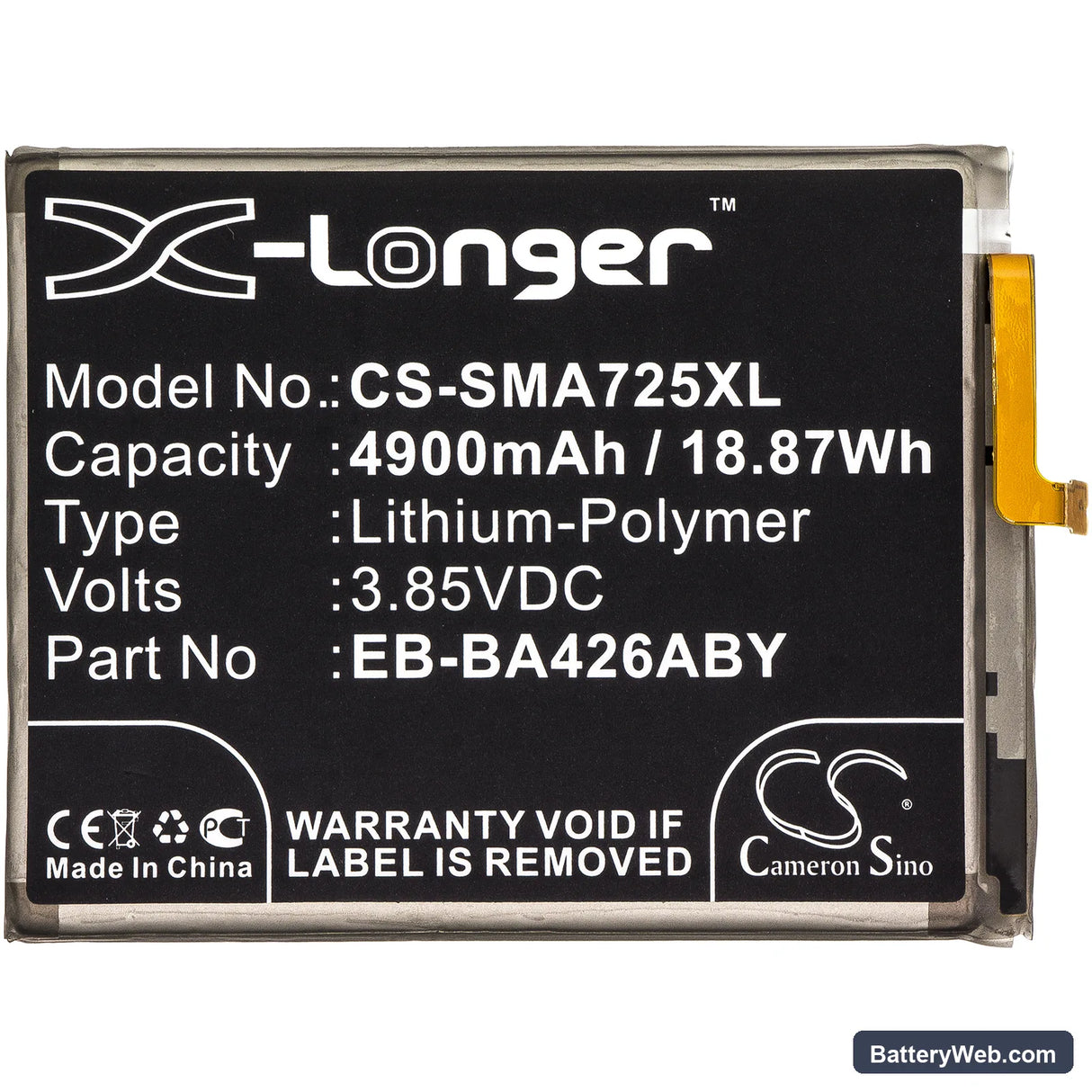 Samsung Galaxy A426 Replacement Battery, 3.85V, 4900mAh, Li-Polymer 3