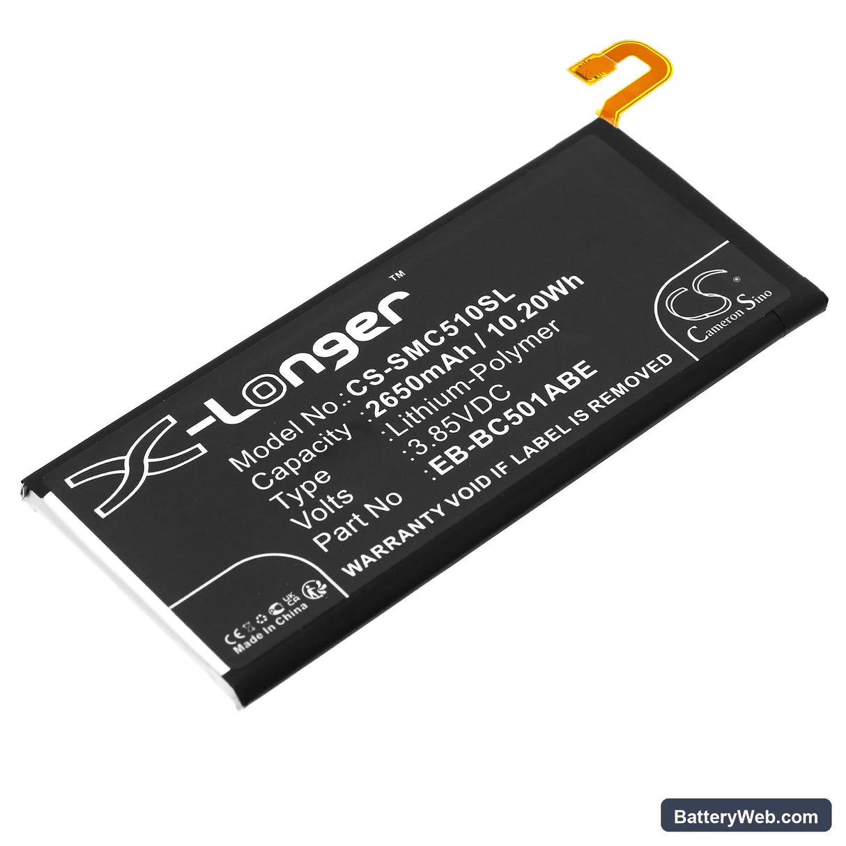 Samsung Galaxy C5 Pro Replacement Battery, 3.85V, 2650mAh, Li-Polymer 1