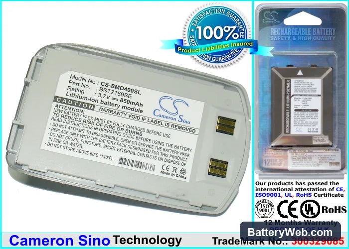Samsung SGH-D400 Replacement Battery, 3.7V, 850mAh, Li-ion 1