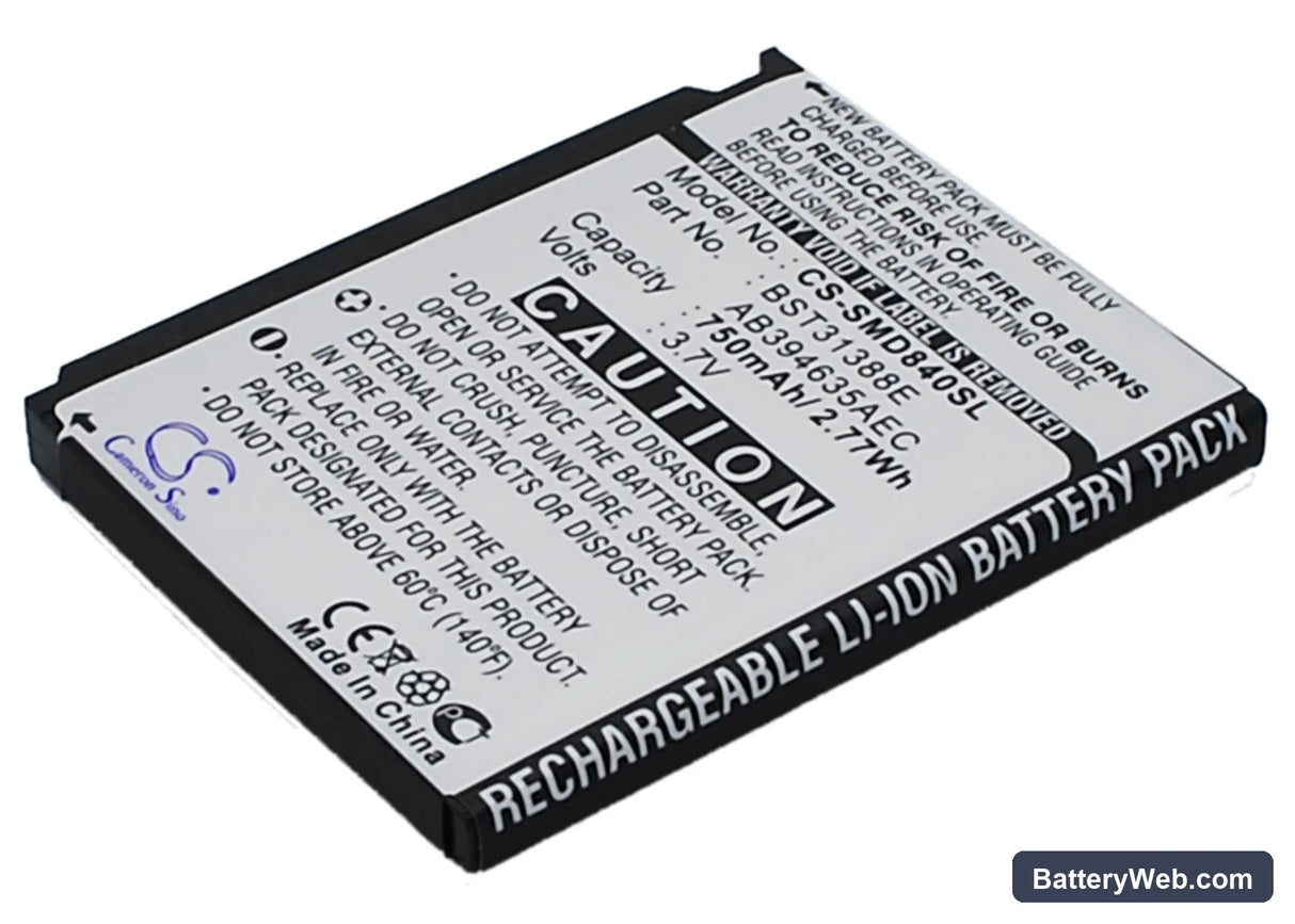 Samsung SGH-D848 Replacement Battery, 3.7V, 750mAh, Li-ion 1