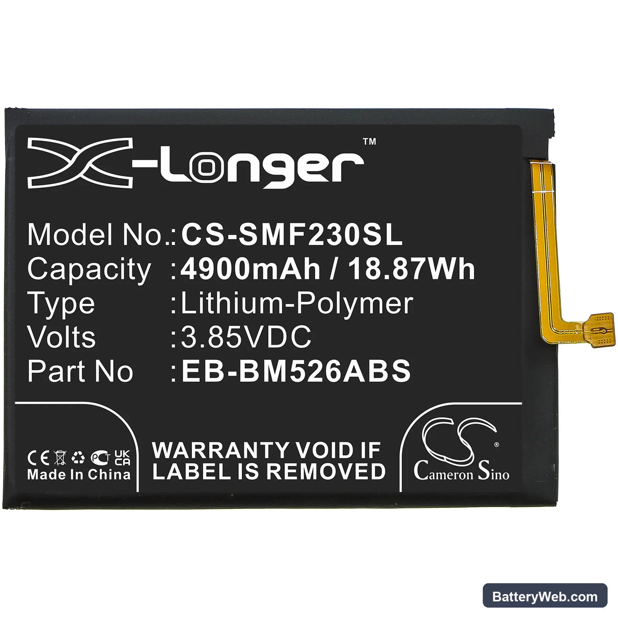 Samsung Galaxy M23 5G Replacement Battery, 3.85V, 4900mAh, Li-Polymer 3