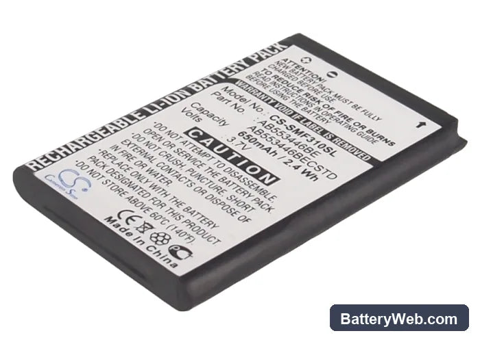 Samsung SGH-F318 Replacement Battery, 3.7V, 650mAh, Li-ion 2