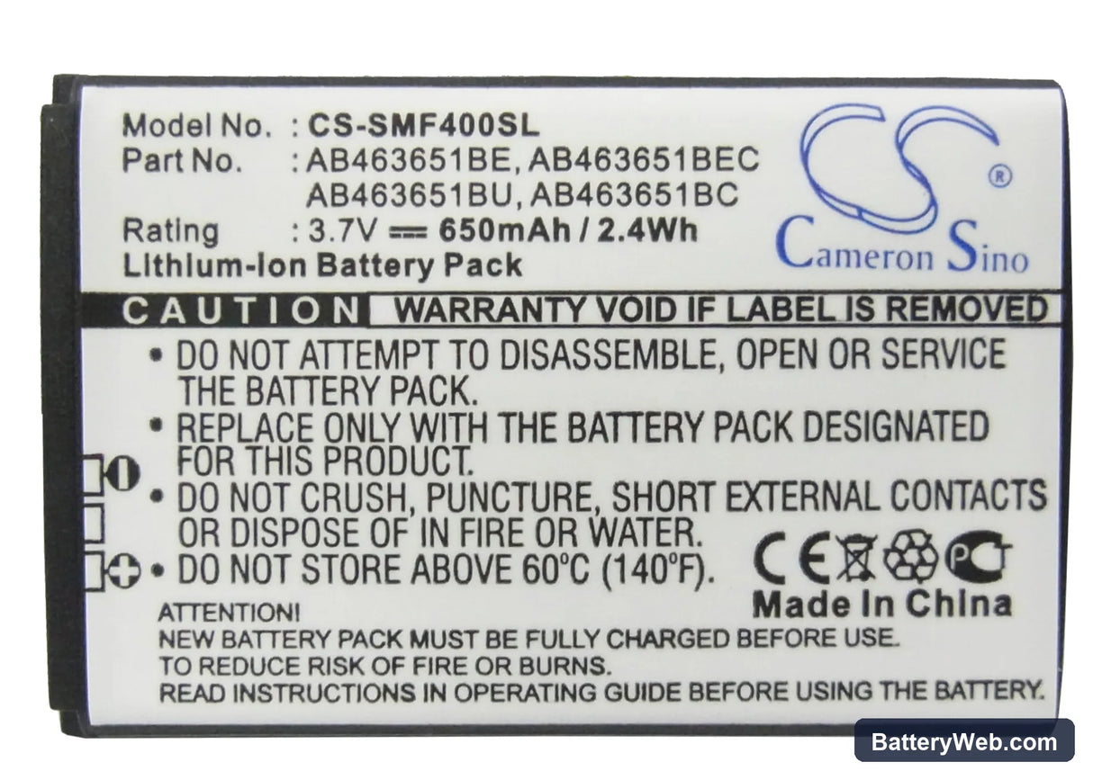 Samsung SGH-F400 Replacement Battery, 3.7V, 650mAh, Li-ion 5