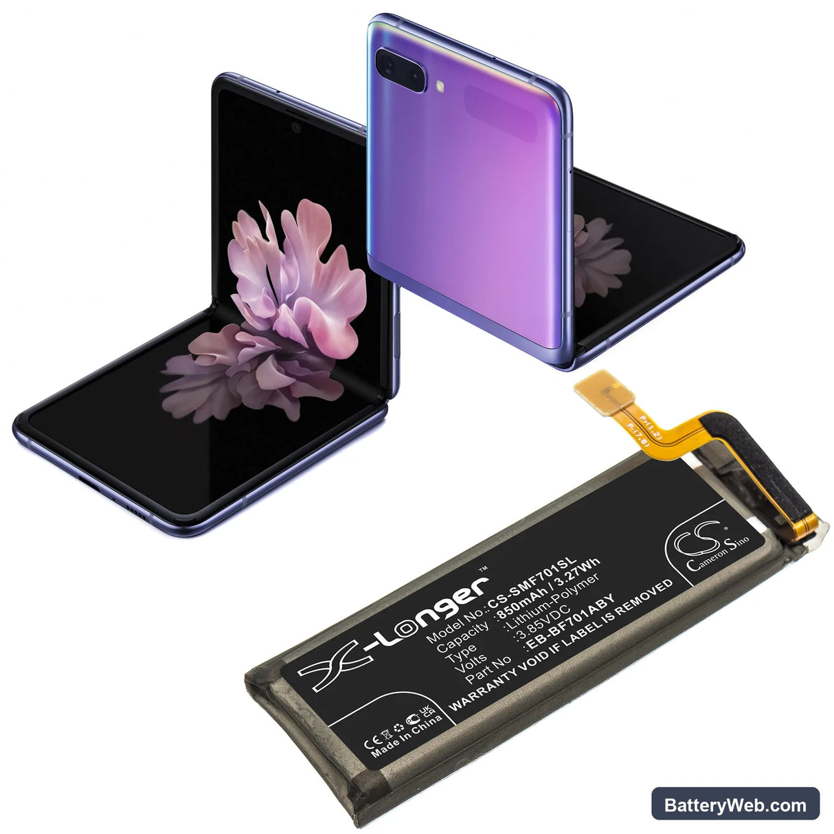 Samsung Galaxy Z Flip Replacement Battery, 3.85V, 850mAh, Li-Polymer 5