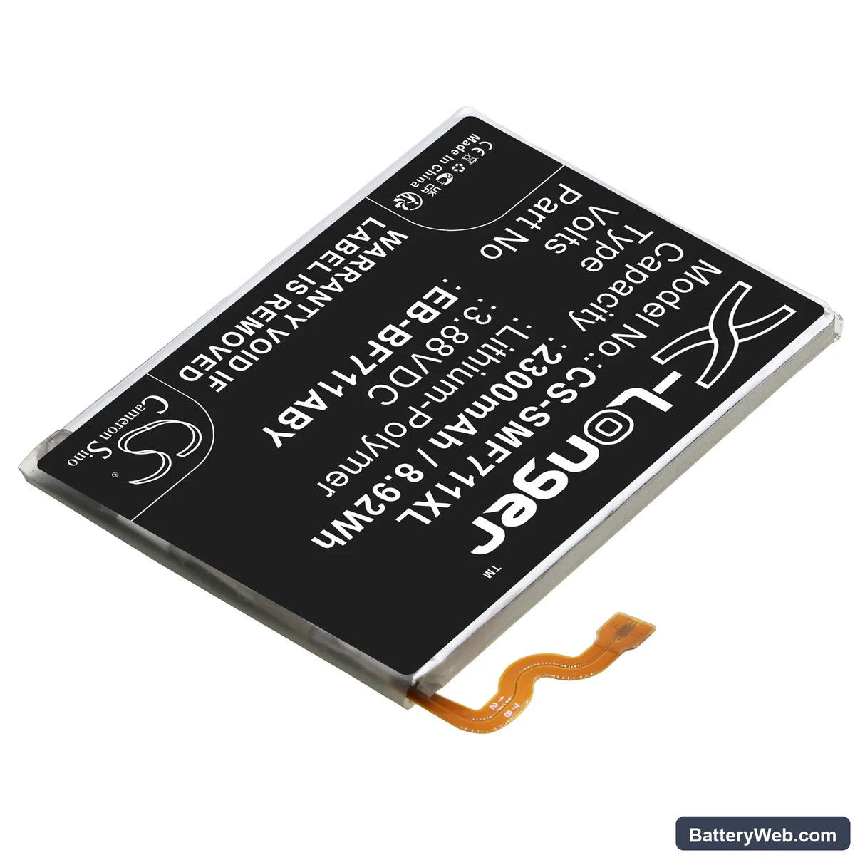 Samsung Galaxy Z Flip 3 Replacement Battery, 3.88V, 2300mAh, Li-Polymer 2