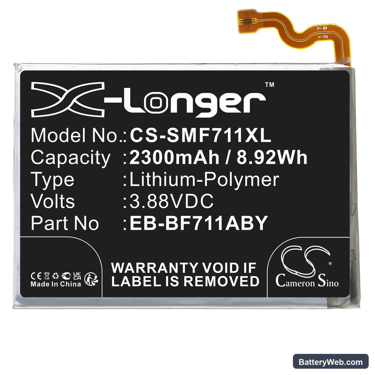 Samsung Galaxy Z Flip 3 Replacement Battery, 3.88V, 2300mAh, Li-Polymer 3