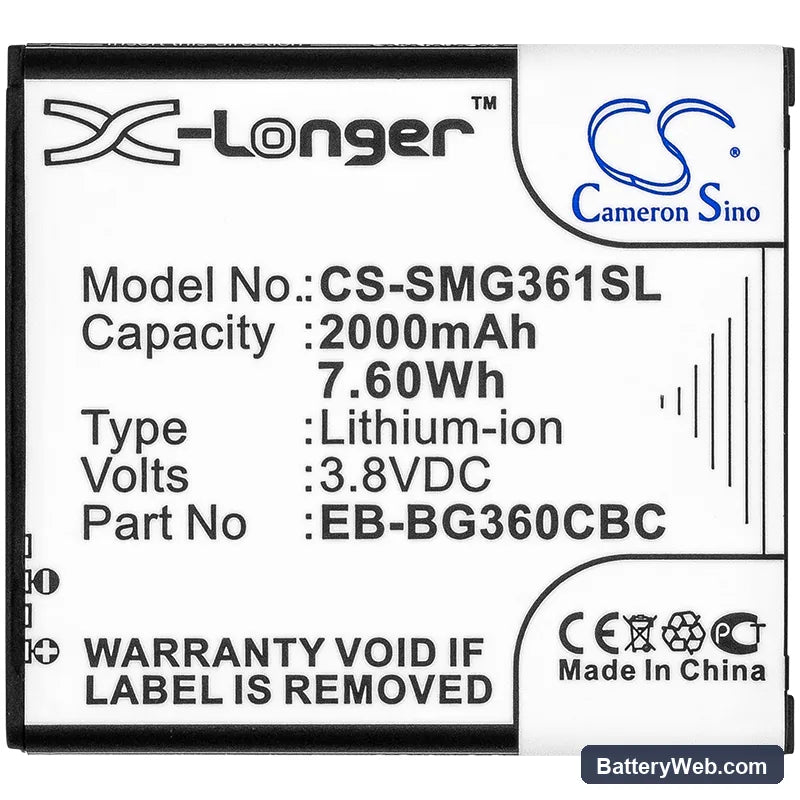 Samsung Galaxy J2 Replacement Battery, 3.8V, 2000mAh, Li-ion 3
