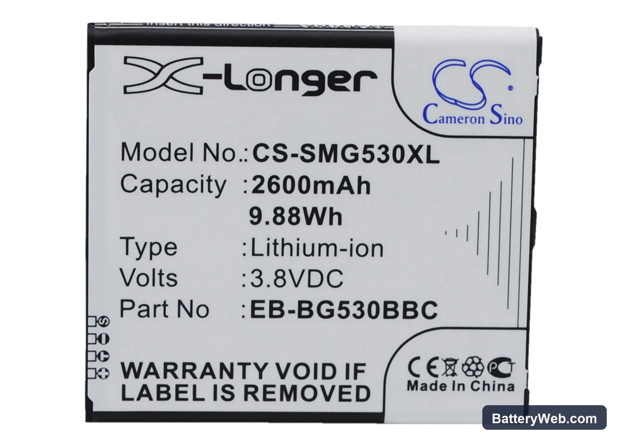 Samsung Galaxy Grand Prime Replacement Battery, 3.8V, 2600mAh, Li-ion 1